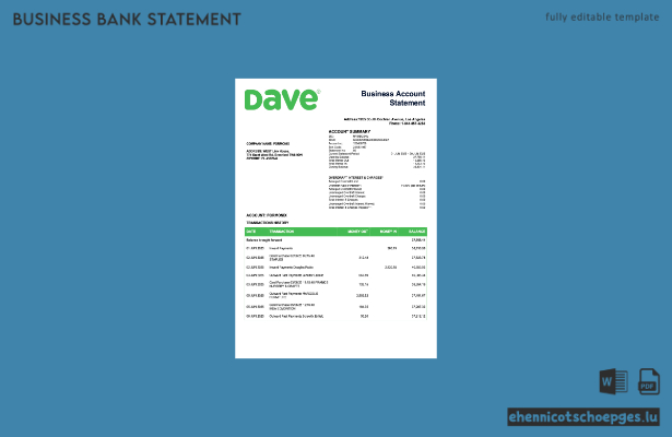 USA Dave Firmenkontoauszug (Word- und PDF-Beispiel)
